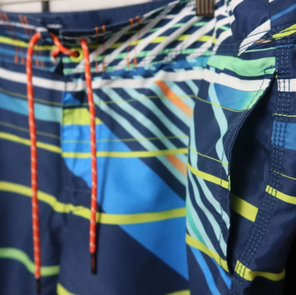 Tommy Bahama Navy and Lime Striped Board Shorts Size 34